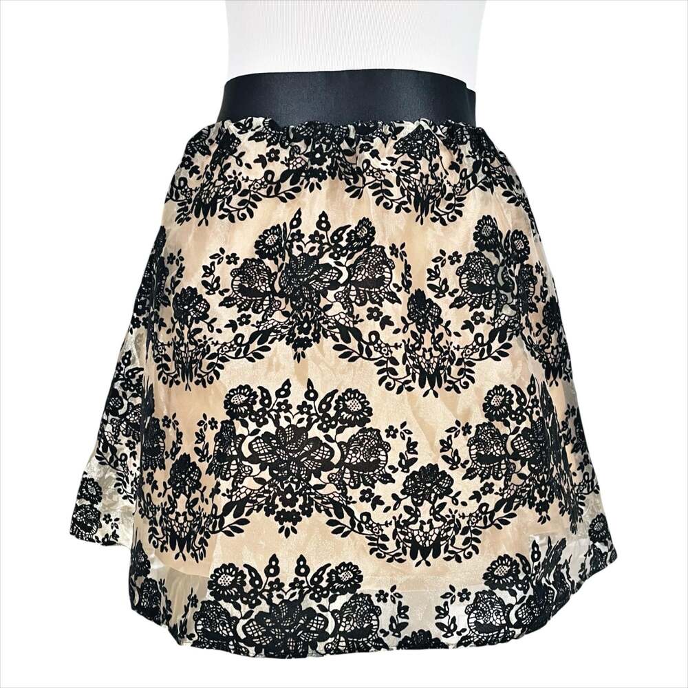 EXPRESS NWT Velvet Burnout Organza Beige/Black Fit-and-Flare Skirt Size XS